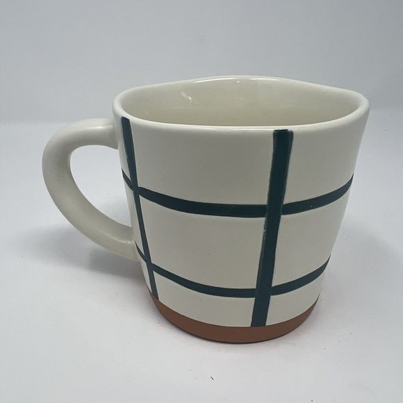 Hearth & Hand Magnolia Stoneware Blue Grid Ivory Terracotta Coffee Mug Farmhouse - Picture 2 of 4